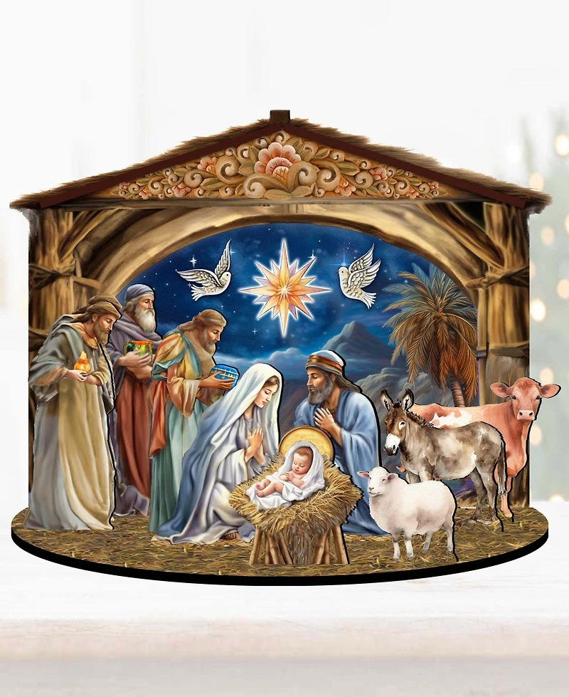 Designocracy The Birth of Jesus Christmas Nativity Scene Village 12" Mantel Decor G. DeBrekht