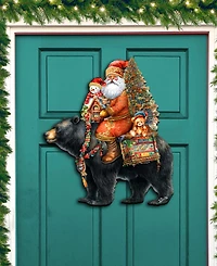 Designocracy Santa Claus and Black Bear Christmas Door Decor Wooden Wall Decor G. DeBrekht