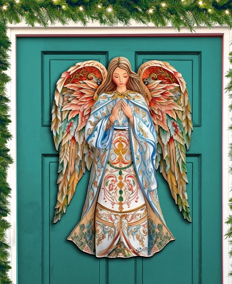 Designocracy Elegant Angel of Hope Christmas Wooden Door Decor Door Hanger G. DeBrekht