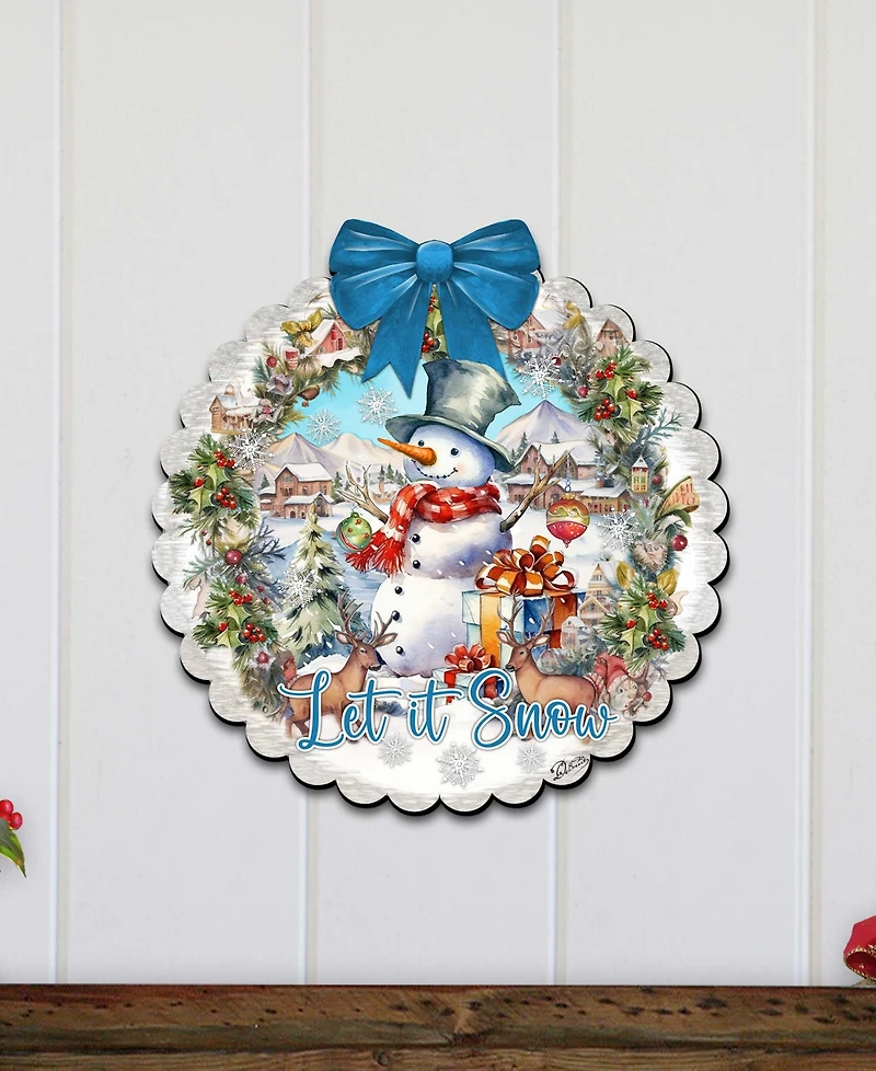 Designocracy Let it Snow Christmas Wooden Door Decor Hanging Decoration G. DeBrekht