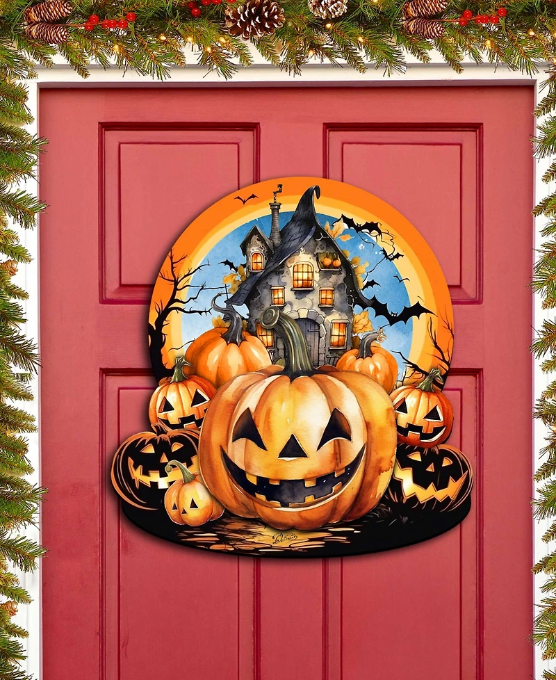 Designocracy Holiday Door Decor Wooden Wall Decor Haunted House G. DeBrekht