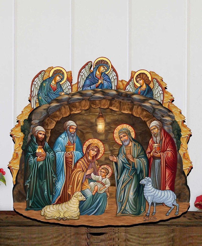 Designocracy Orthodox Nativity Scene Christmas Wooden Door Hanger Door Decor G. DeBrekht
