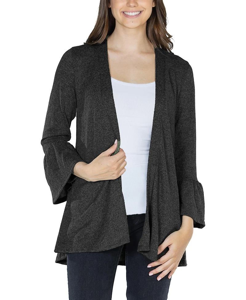24seven Comfort Apparel Women's Three Quarter Bell Sleeve Open Cardigan Jacket