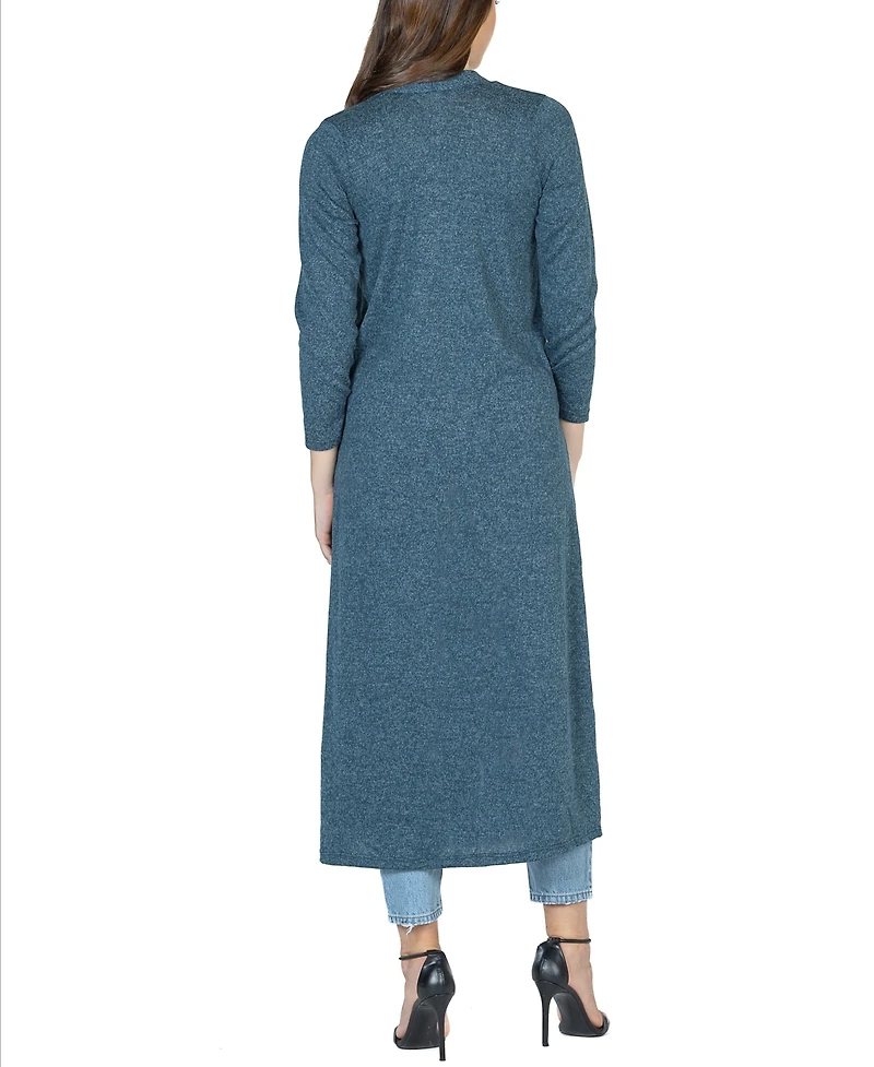 24seven Comfort Apparel Women's Long Duster Open Front Knit Cardigan Jacket