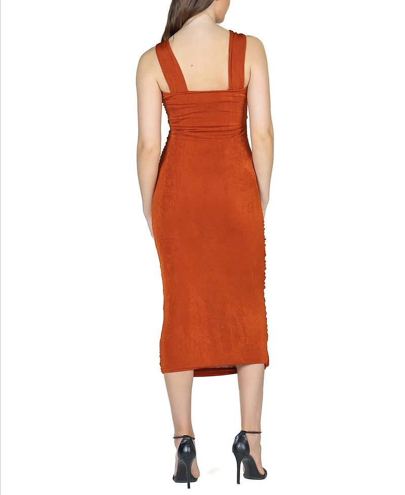 24seven Comfort Apparel Women's Halter Neck Ruched Bodycon Mid Dress