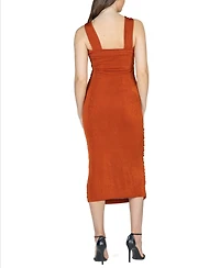 24seven Comfort Apparel Women's Halter Neck Ruched Bodycon Mid Dress