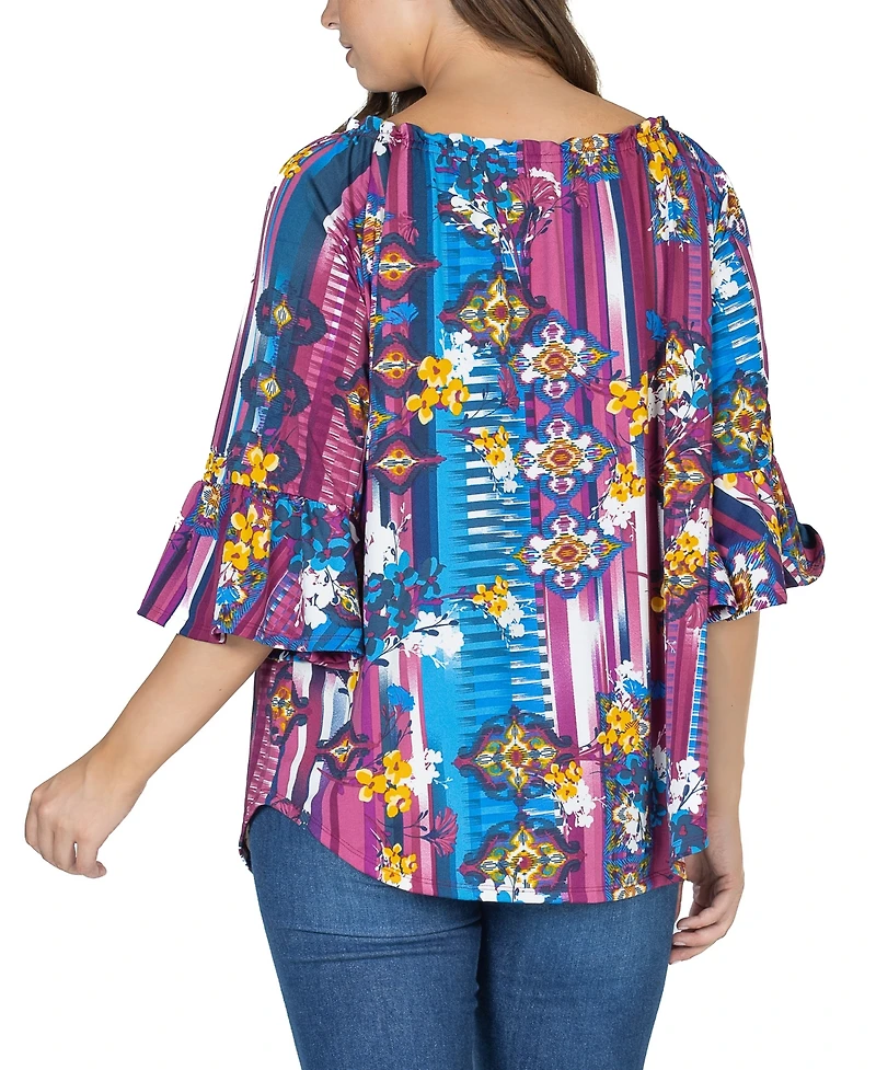 24seven Comfort Apparel Women's Floral Losse Fit Tunic Top