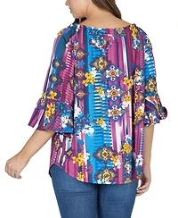 24seven Comfort Apparel Women's Floral Losse Fit Tunic Top