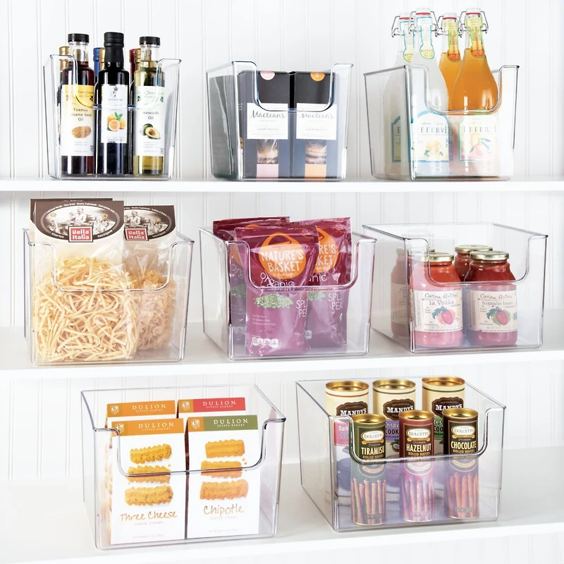 mDesign Kitchen Plastic Storage Organizer Bin with Open Front - Pack - Clear