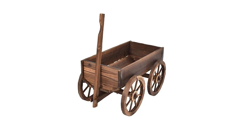 Wood Wagon Planter Pot Stand with Wheels
