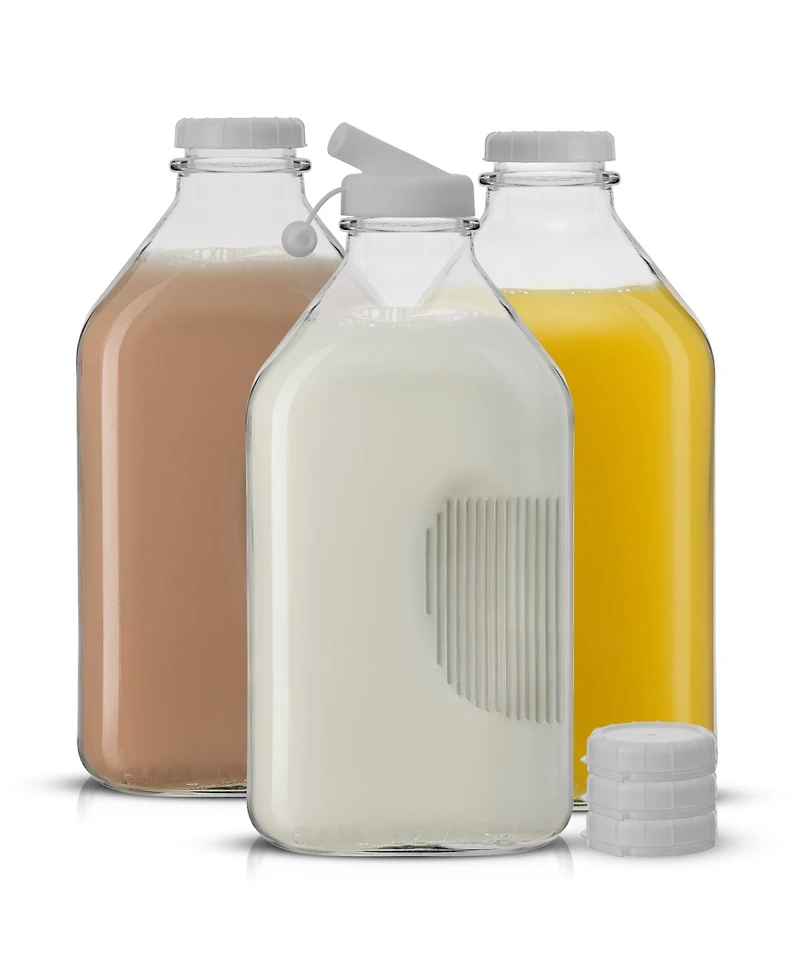 JoyJolt Glass Milk Bottles with Lids 64 oz
