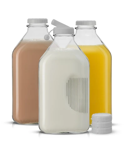 JoyJolt Glass Milk Bottles with Lids 64 oz