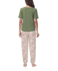 Ink+Ivy Women's 2 Piece Short Sleeve Henley Top with Jogger Pajama Set