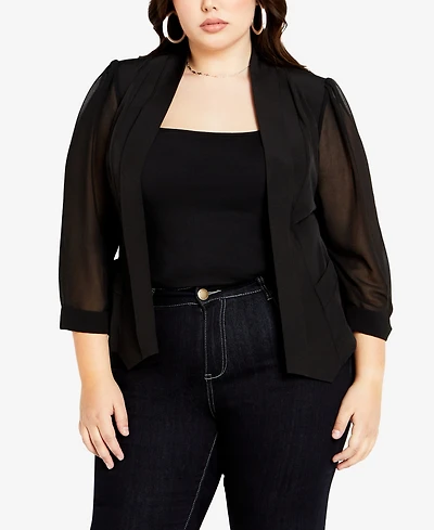 City Chic Plus Size Drapey Sheer Chiffon Blazer Jacket