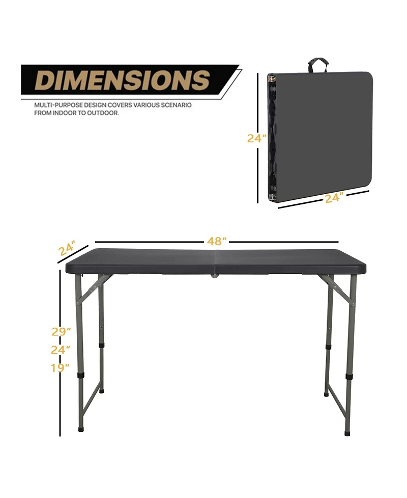 Sugift 4 Foot Folding Table Black Indoor Outdoor Folding Card Table