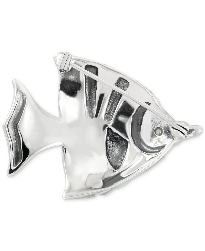 Mother of Pearl & Marcasite (1/2 ct. t.w.) Fish Pin in Sterling Silver