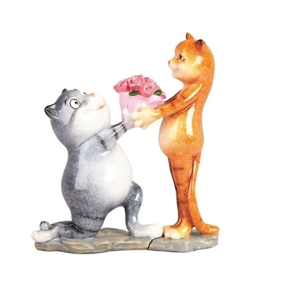 Fc Design 6.75"H Cat Present Flowers to Lover Statue Fantasy Decoration Figurine Home Decor Perfect Gift for House Warming, Holidays and Birthdays