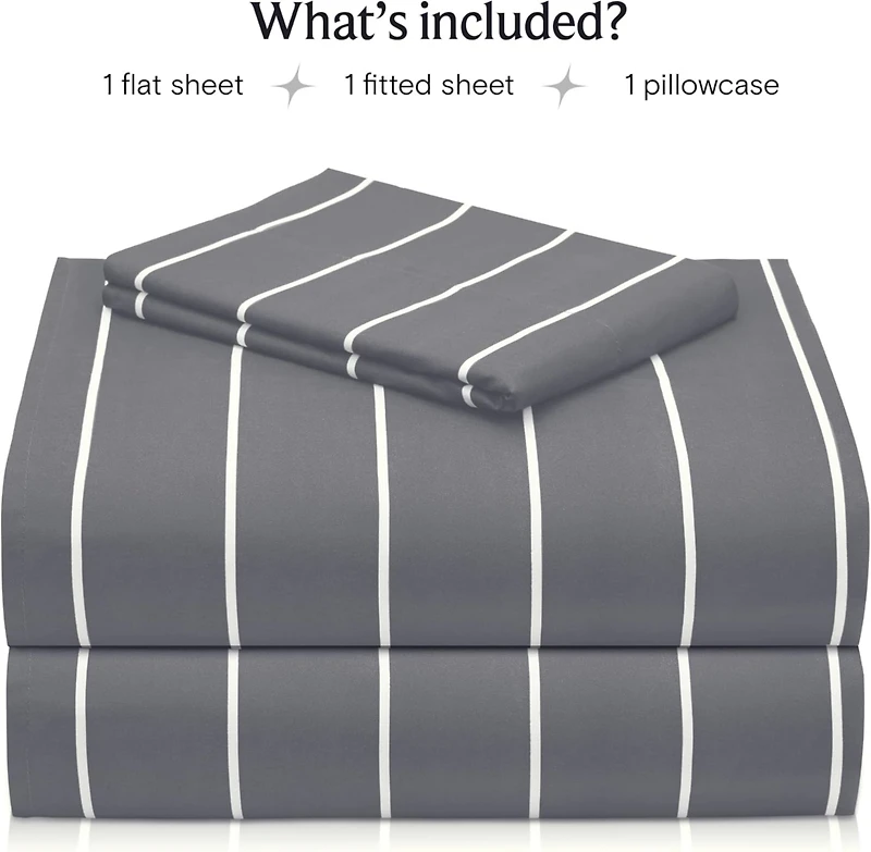 3PC Striped Silky Soft Cooling Deep Pocket Performance Sheet Set 