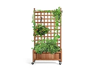 50 Inch Wood Planter Box with Trellis Mobile Raised Bed for Climbing Plant