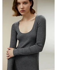 Lilysilk Women's Ribbed bodycon Merino Wool Midi-dress