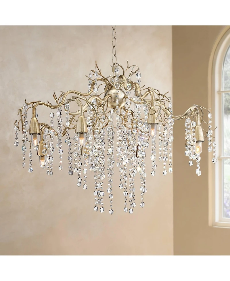 Possini Euro Design Branches Champagne Silver Chandelier 31" Wide Modern Clear Crystal 8-Light Fixture for Dining Room House Kitchen Island Entry