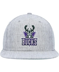 Men's Mitchell & Ness Heather Gray Milwaukee Bucks Hardwood Classics 2.0 Snapback Hat