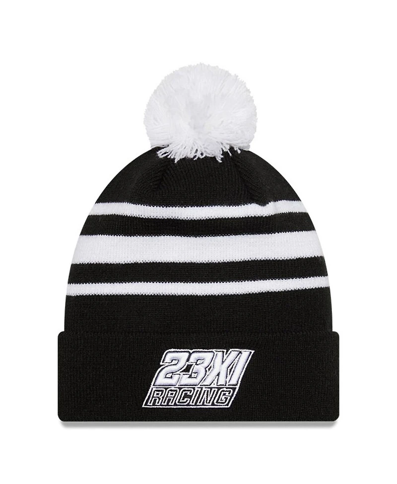 Men's New Era Black, White Kurt Busch Knit Pom Cuff Beanie