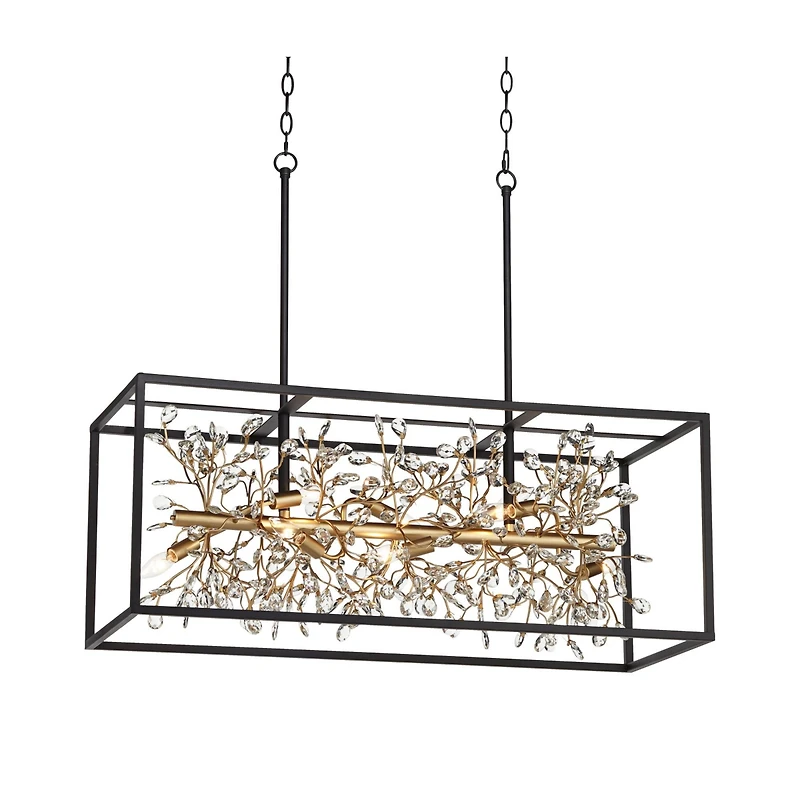 Possini Euro Design Carrine Black Gold Linear Pendant Chandelier 38 1/2" Wide Modern Clear Crystal 8-Light Fixture for Dining Room Kitchen Island