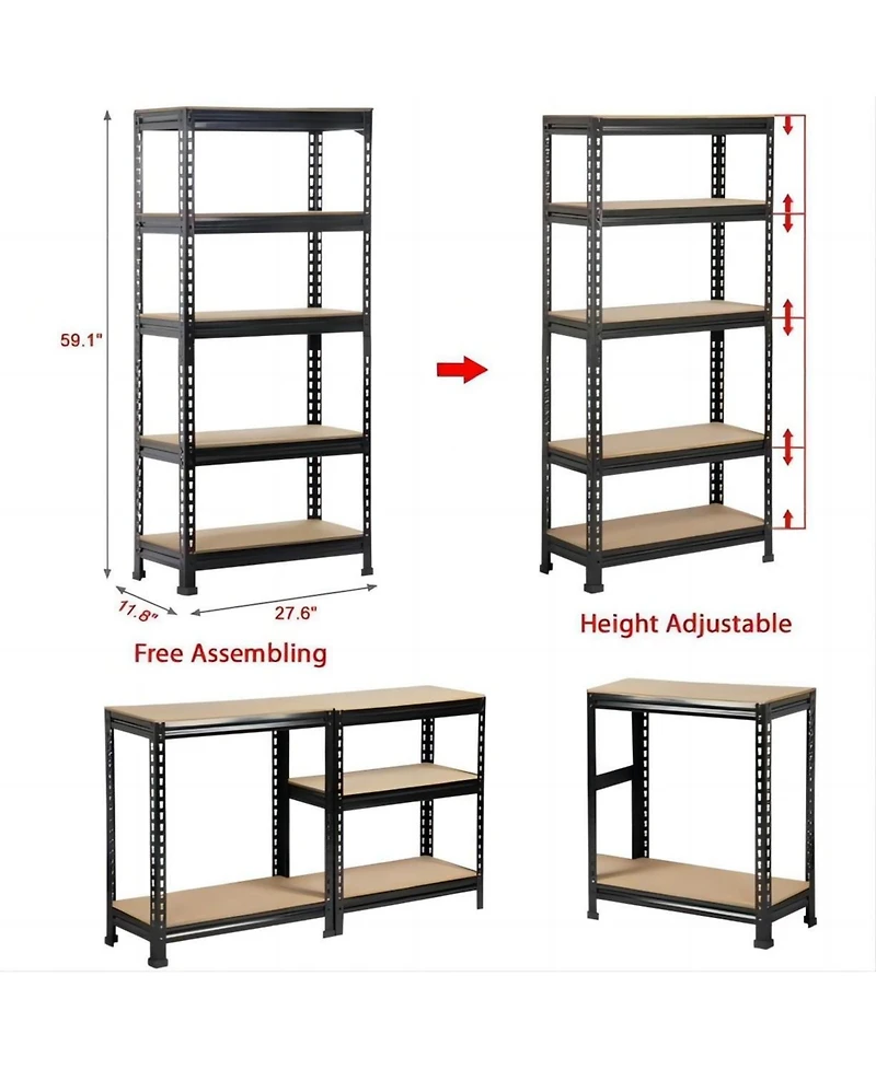 Sugift 5-Tier Steel Height -Adjustable Shelving Unit