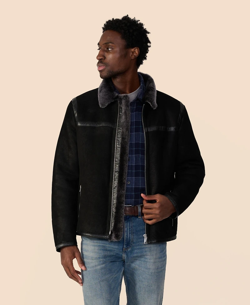 Furniq Uk Men's Leather Banded Sheepskin Casual Jacket