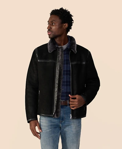 Furniq Uk Men's Leather Banded Sheepskin Casual Jacket