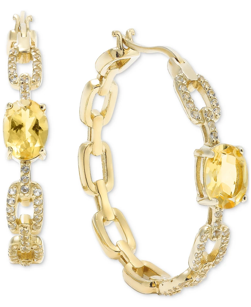 Amethyst (2-3/8 ct. t.w.) & White Topaz (1 Medium Hoop Earrings 14k Gold-Plated Sterling Silver, 1.25" (Also Blue Topaz, Citrine, Pi