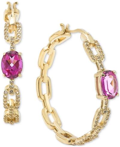 Amethyst (2-3/8 ct. t.w.) & White Topaz (1 ct. t.w.) Medium Hoop Earrings in 14k Gold-Plated Sterling Silver, 1.25" (Also in Blue Topaz, Citrine, & Pi