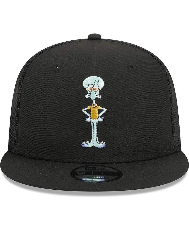 Men's New Era Black SpongeBob SquarePants Squidward Mesh Trucker 9FIFTY Snapback Hat