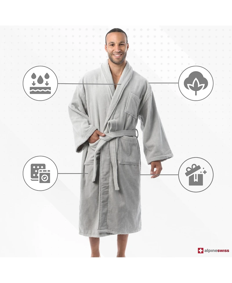 Alpine Swiss Pure Cotton Men Terry Cloth Bathrobe Super Absorbent Hotel Spa Robe