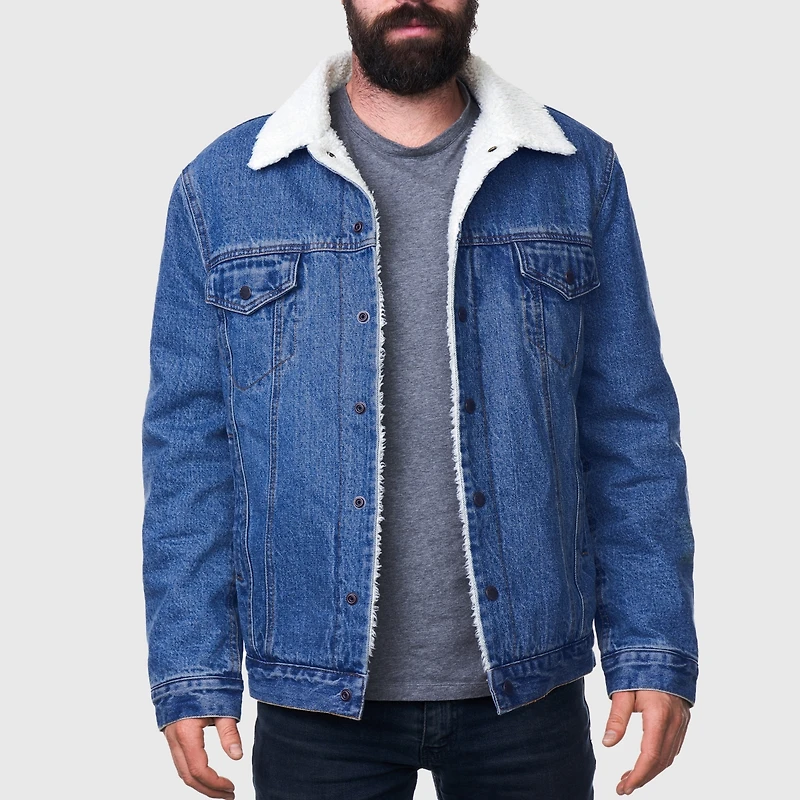 Alpine Swiss Men's Sherpa Lined Denim Jacket Classic Button Up Jean Trucker Coat