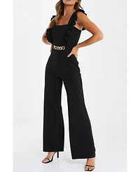 Quiz Women's Scuba Crepe Chain Front Frill Jumpsuit