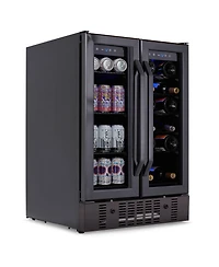 Newair 24" Wine and Beverage Refrigerator and Cooler, 18 Bottle and 60 Can Capacity, Built-in Dual Zone Fridge in Black Stainless Steel with Fren