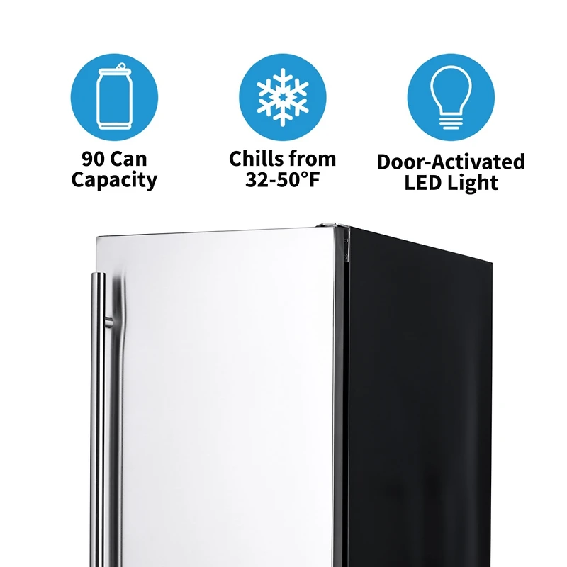 Newair 15" Built-in 90 Can Outdoor Beverage Fridge in Weatherproof Stainless Steel with Auto-Closing Door and Easy Glide Casters