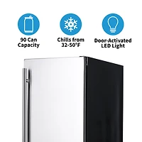 Newair 15" Built-in 90 Can Outdoor Beverage Fridge in Weatherproof Stainless Steel with Auto-Closing Door and Easy Glide Casters