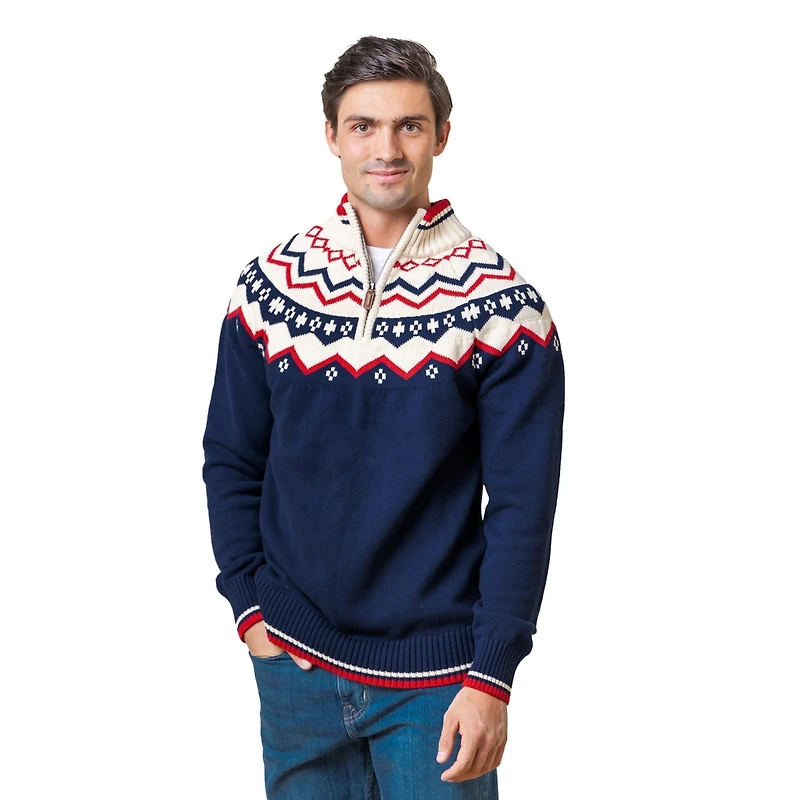 Hope & Henry Men's Half Zip Raglan Fair Isle Sweater