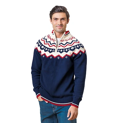 Hope & Henry Men's Half Zip Raglan Fair Isle Sweater