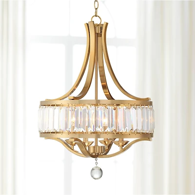 Possini Euro Design Prava Warm Brass Pendant Chandelier 21 1/2" Wide Modern Crystal 4-Light Fixture for Dining Room House Foyer Kitchen Island Be
