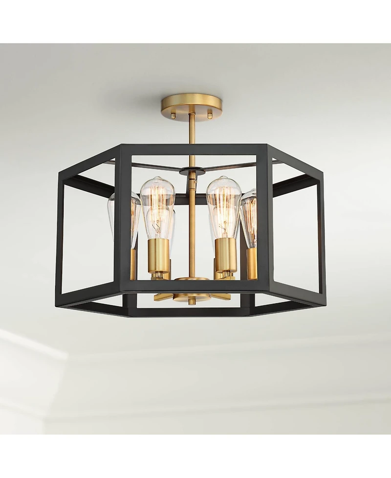 Possini Euro Design Beni Industrial Modern Farmhouse Ceiling Light Semi Flush Mount Fixture 20" Wide Antique Bronze Gold 6-Light for Bedroom Kitc