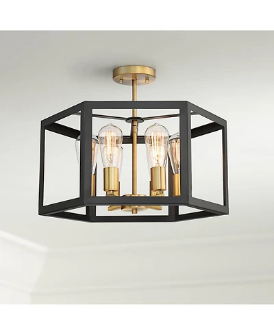 Possini Euro Design Beni Industrial Modern Farmhouse Ceiling Light Semi Flush Mount Fixture 20" Wide Antique Bronze Gold 6-Light for Bedroom Kitc