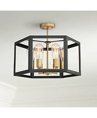 Possini Euro Design Beni Industrial Modern Farmhouse Ceiling Light Semi Flush Mount Fixture 20" Wide Antique Bronze Gold 6-Light for Bedroom Kitc