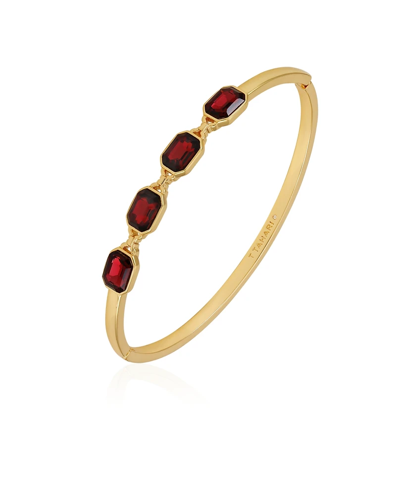 T Tahari Gold-Tone and Dark Red Glass Stone Hinge Bangle Bracelet