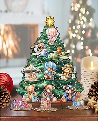 Designocracy Teddy Bears Themed Wooden Christmas Tree with Ornaments Set of 13 G. DeBrekht