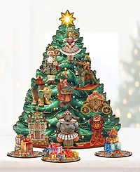 Designocracy Nutcracker Mascarade Themed Wooden Christmas Tree with Ornaments Set of 13 G. DeBrekht