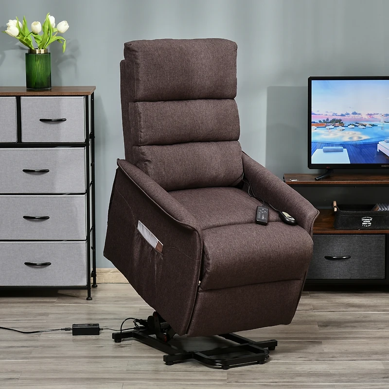 Homcom Power Lift Chair with Vibration Massage with Remote Control, Side Pockets,